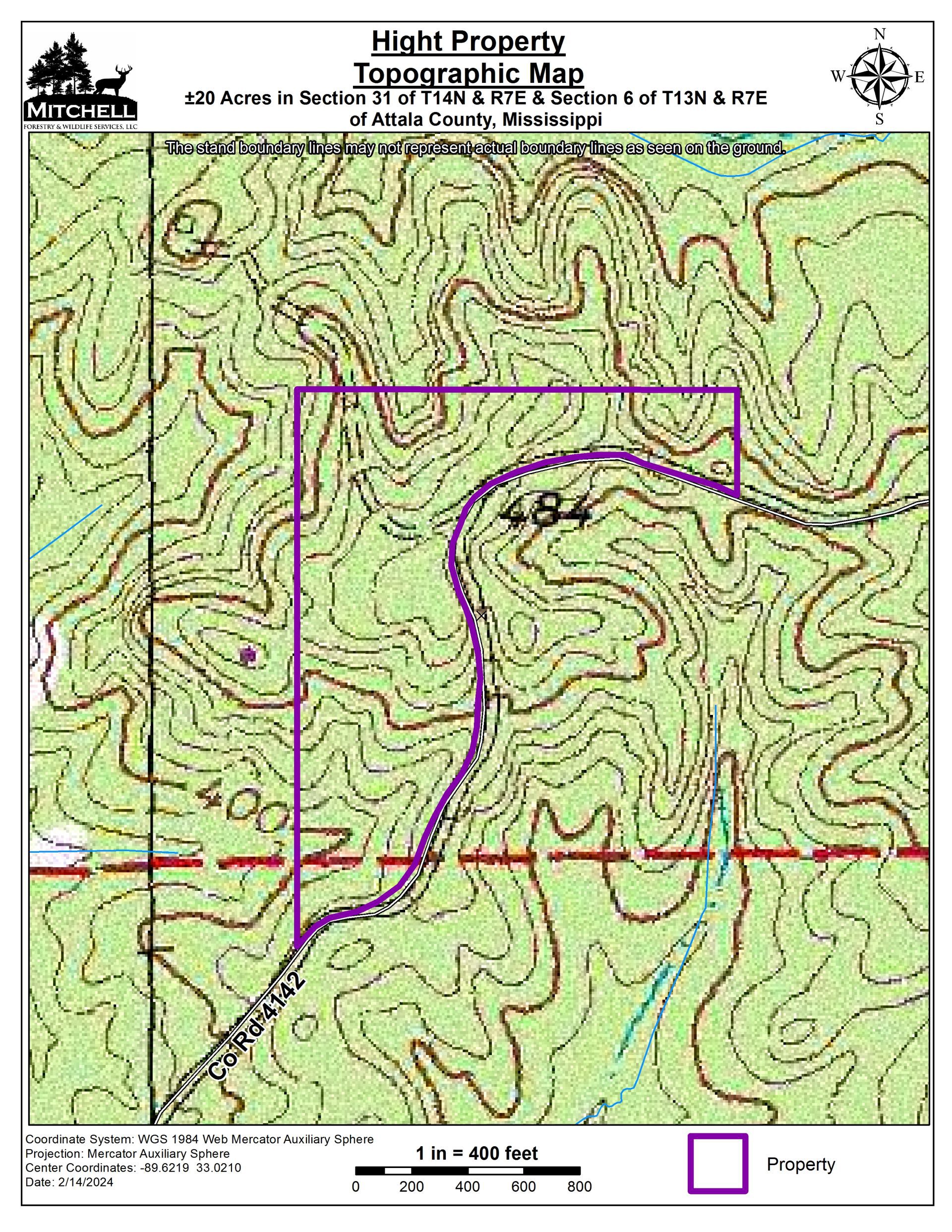 Attala County, Mississippi Land For Sale | Topographic Map